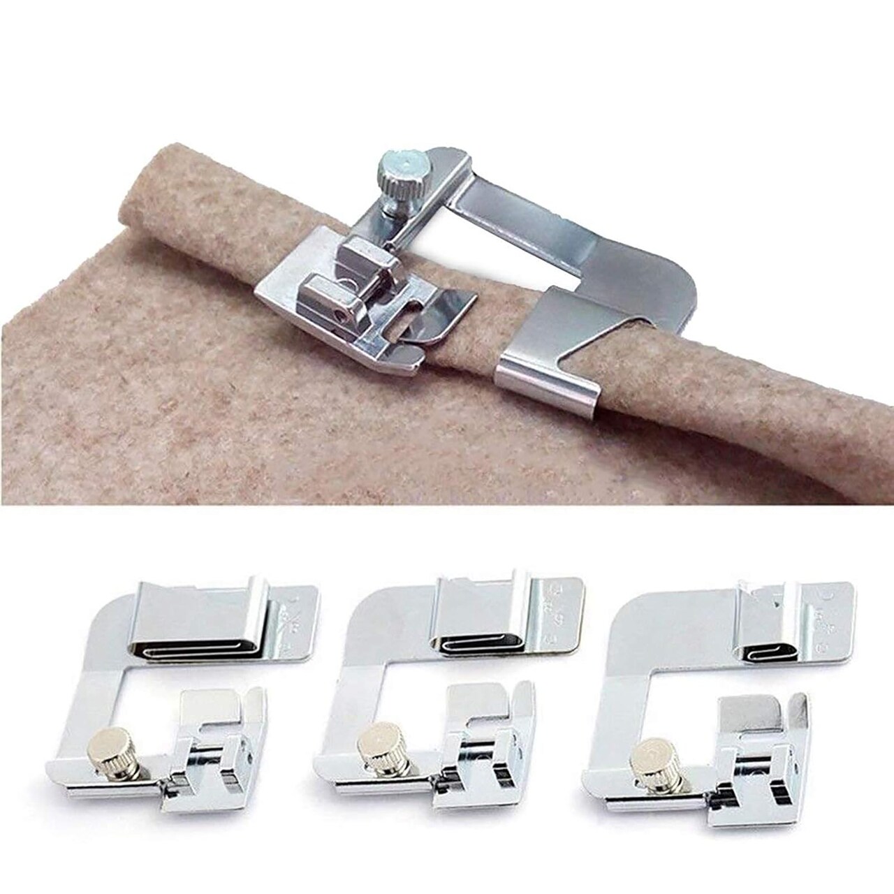 3 Sizes Rolled Hem Pressure Foot Sewing Machine Presser Foot Hemmer Foot Set (1/2 Inch, 3/4 Inch, 1 Inch) for Singer, Brother, Janome and Other Low Shank Adapter (Rolled Hem Presser Feet)